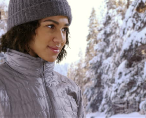 african american woman in snow happy stock