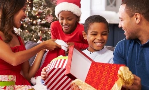 black-family-christmas-stock photo