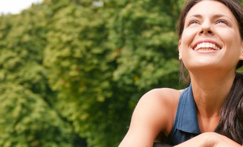 Smiling Woman Looking Up