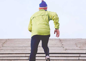 Athlete runnning up steps. Athletes annd eating disorders